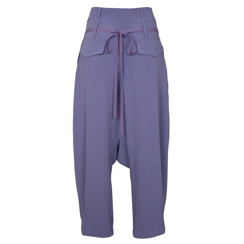 Ruched Baggy Belted Pants - Lilac