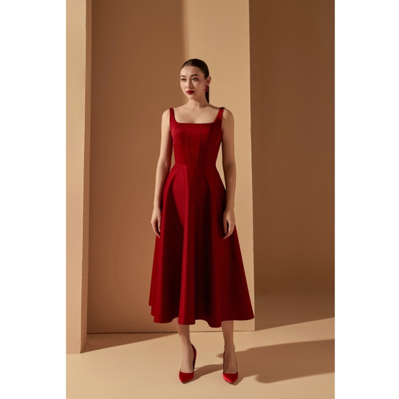 Thumbnail of Liliana Taffeta U-Line Dress - Red image