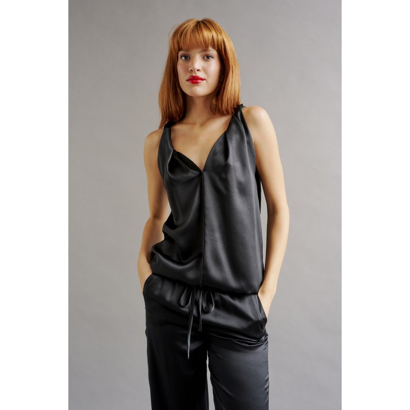 Thumbnail of Lily Silk Twist Strap Camisole - Black image