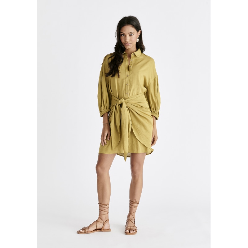 Thumbnail of Linen Blend Shirt Dress In Olive image