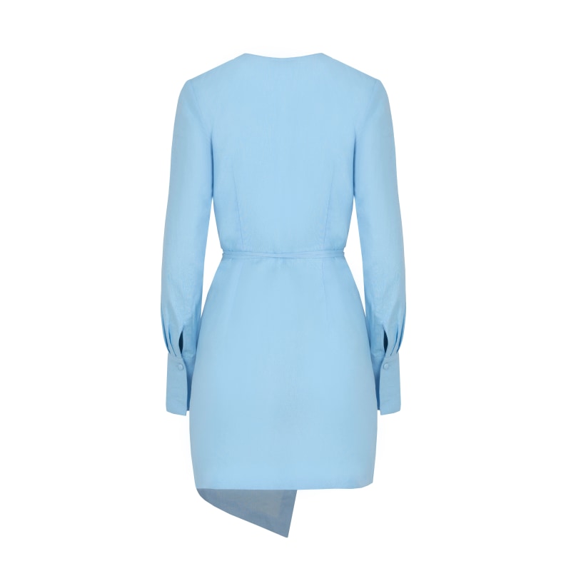 Thumbnail of Linen-Blend Wrap Dress In Light Blue image