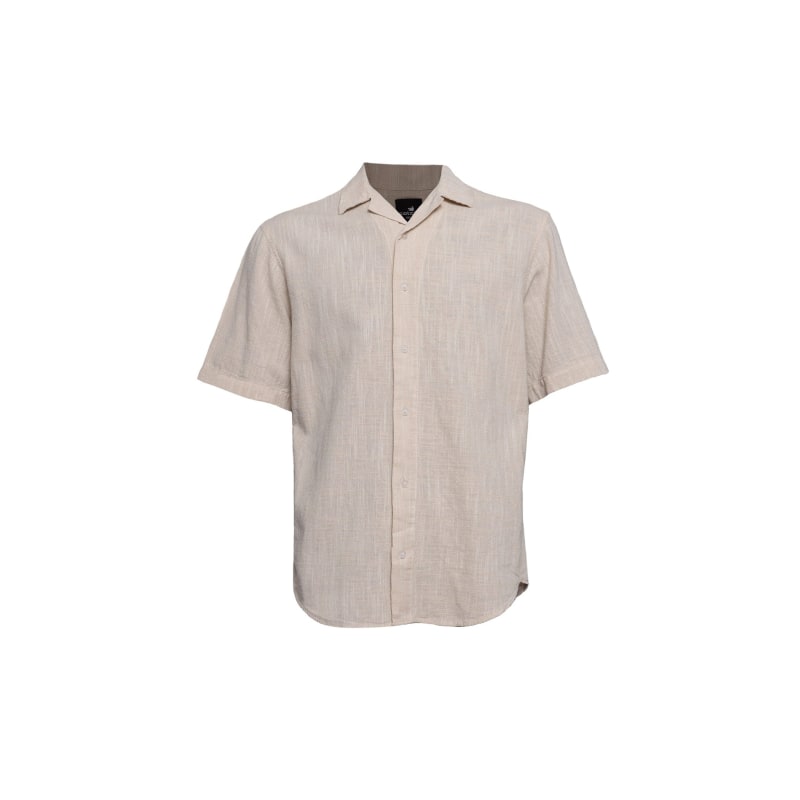 Men's Beige Short Sleeve Linen Blend Shirt