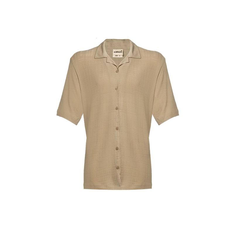 Thumbnail of Linen Button Down Short Sleeve Shirt - Camel image