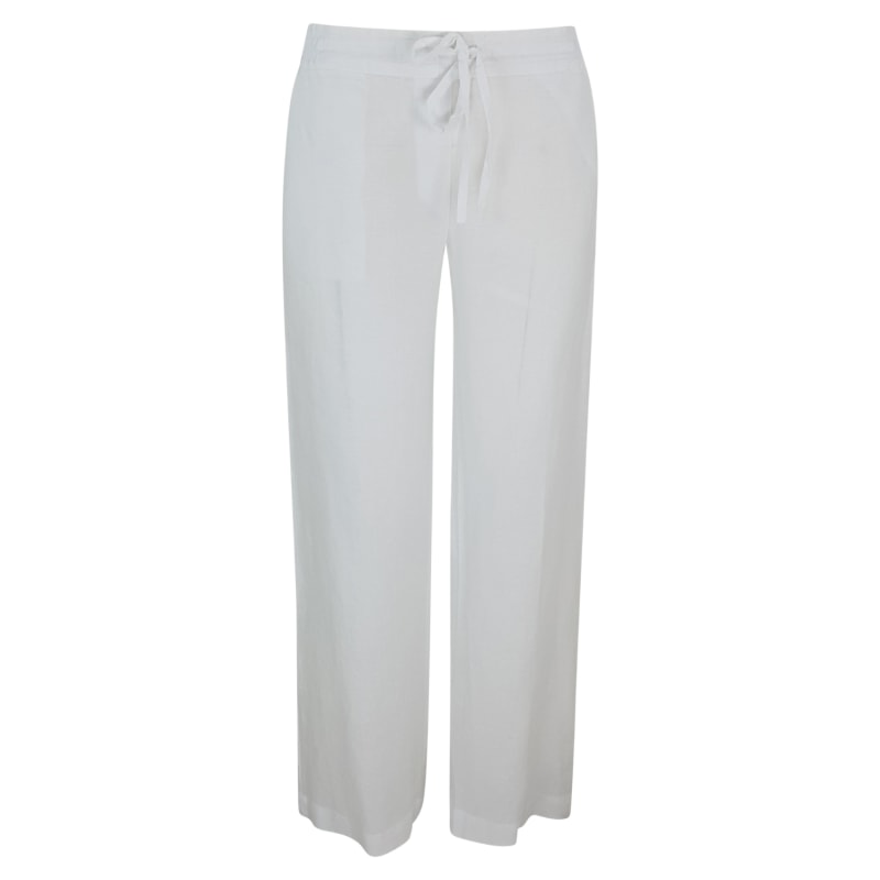 Thumbnail of Linen Pants With Elastic Waistband And Back Pockets-White image