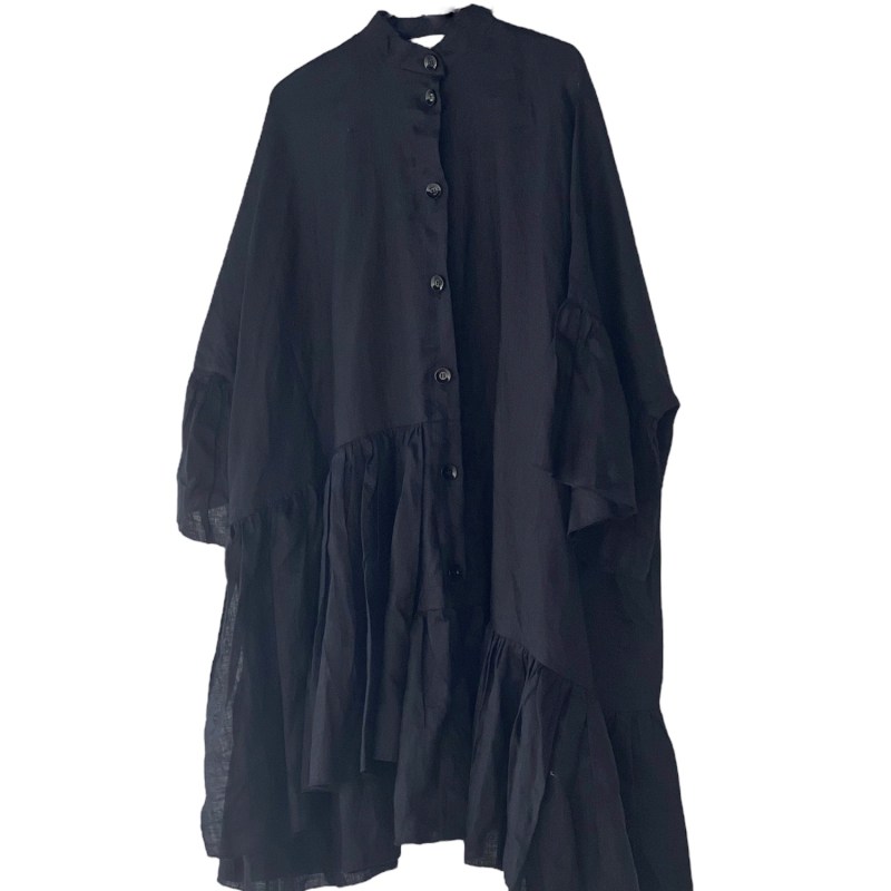 Thumbnail of Linen Ruffled Shirt Dress - Black image