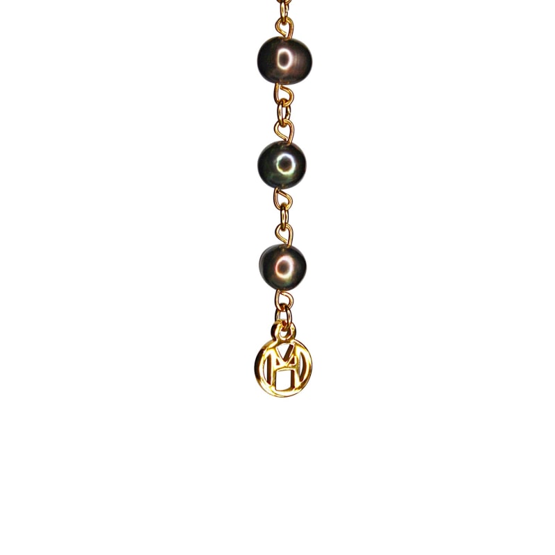 Thumbnail of Linked Gold Black Pearl Necklace image