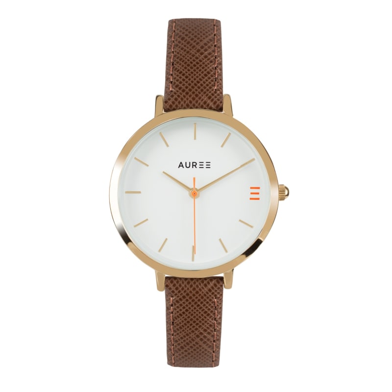 Thumbnail of Montmartre Yellow Gold Watch With Chestnut Brown & Orange Strap image