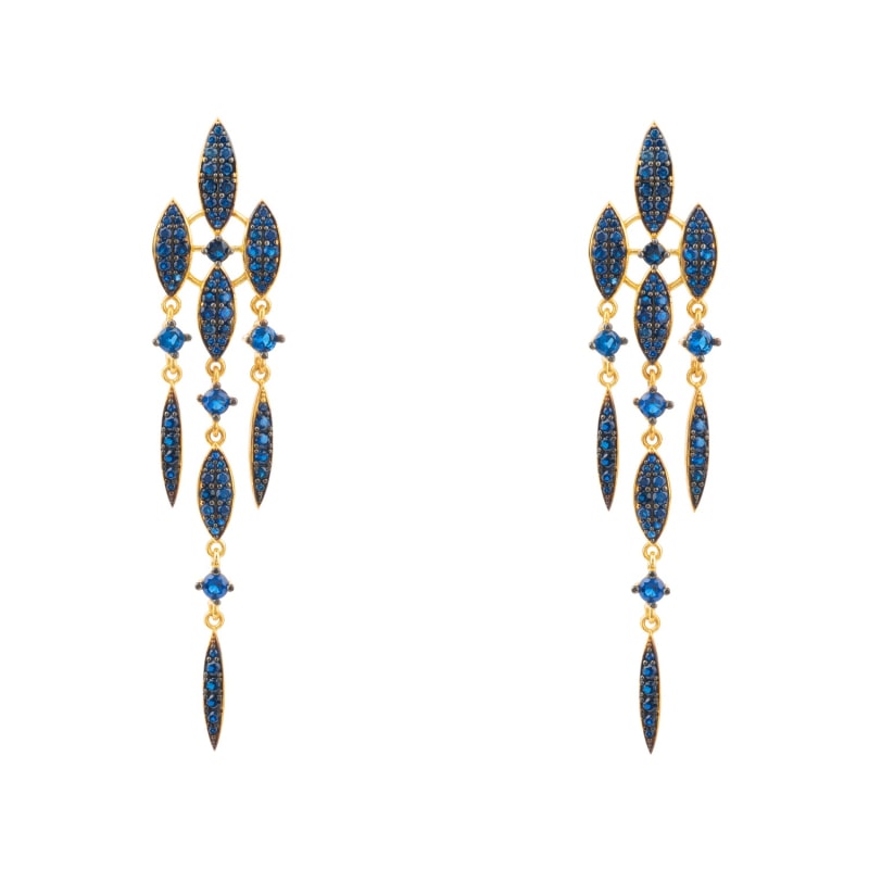 Thumbnail of Valencia Statement Drop Earring Sapphire Blue Cz Gold image