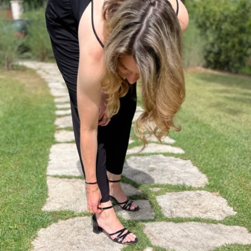 Thumbnail of Liz Black Patent Leather Strappy Sandal With Block Heel image