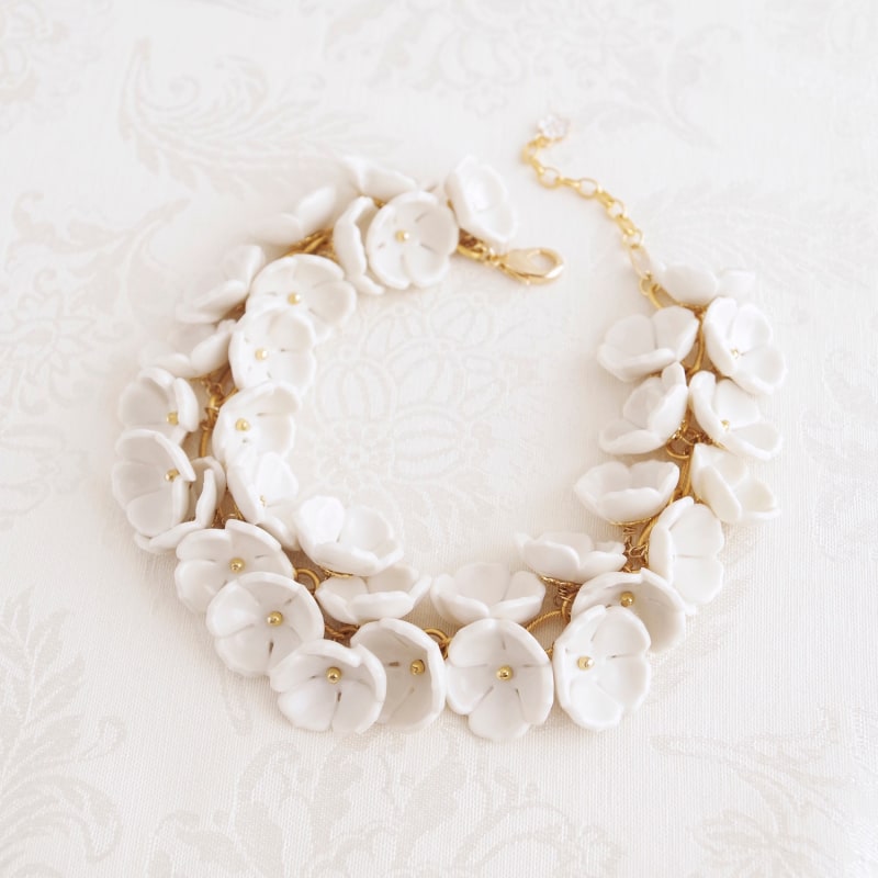 Thumbnail of Porcelain Plum Blossom Cluster Necklace image