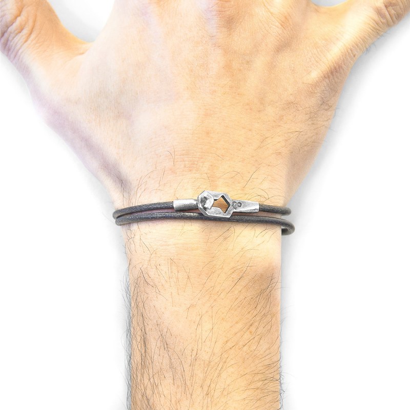 Thumbnail of Shadow Grey Tenby Silver & Round Leather Bracelet image