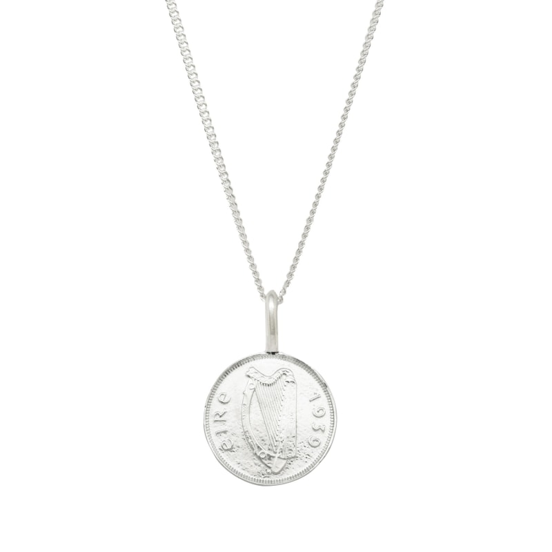 Thumbnail of Irish 6D Coin & Chain In Sterling Silver image