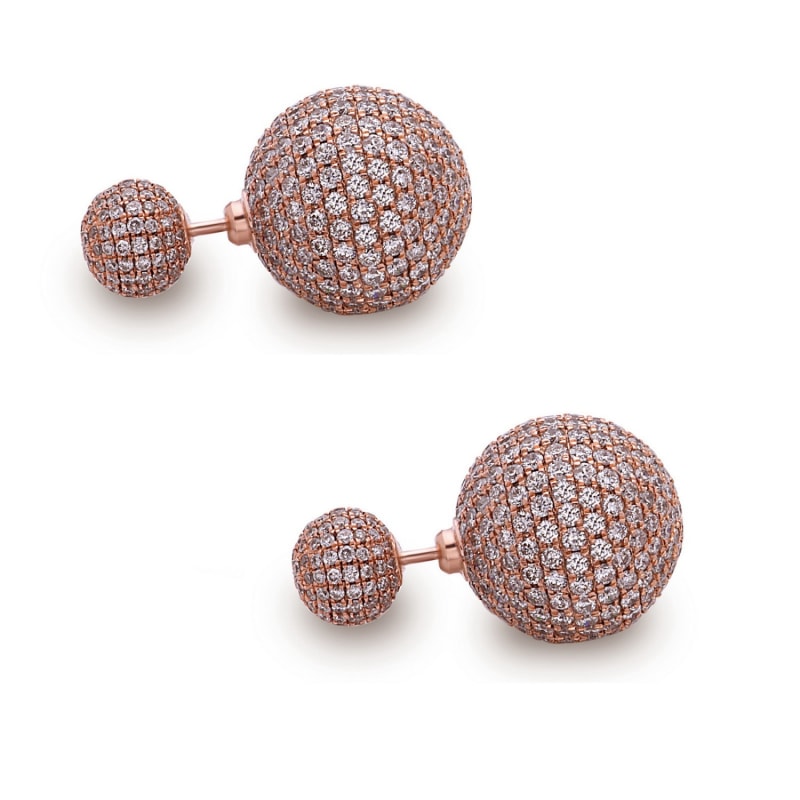 Thumbnail of 18K Rose Gold Pave Diamond Beads Tribal Front & Back Earrings image