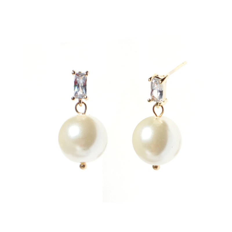 Thumbnail of In My Orbit Crystal & Pearl Drop Earrings - Ivory image