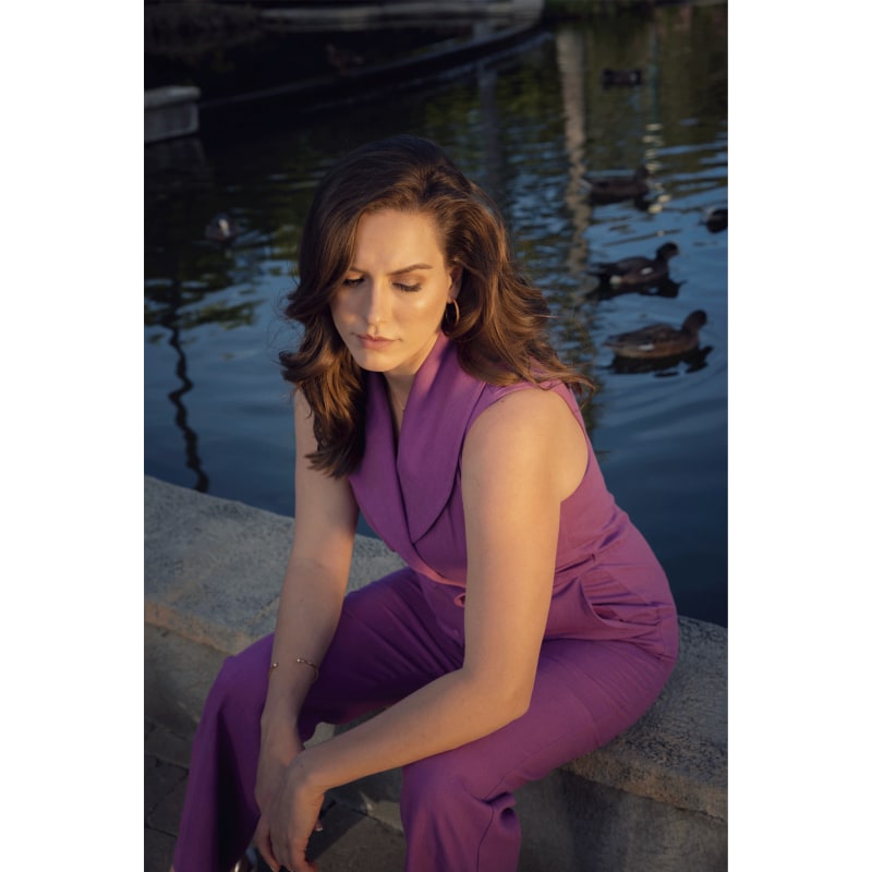 Thumbnail of Double Breasted Shawl Lapel Jumpsuit - Purple Orchid image