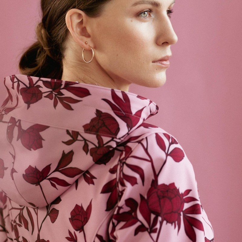 Thumbnail of Waterproof Pink Coat With Flower Print | 'Peony Bloom' image