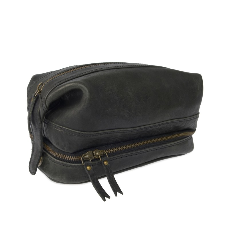 Thumbnail of Wandering Soul Black Leather Wash Bag With Zip Bottom image