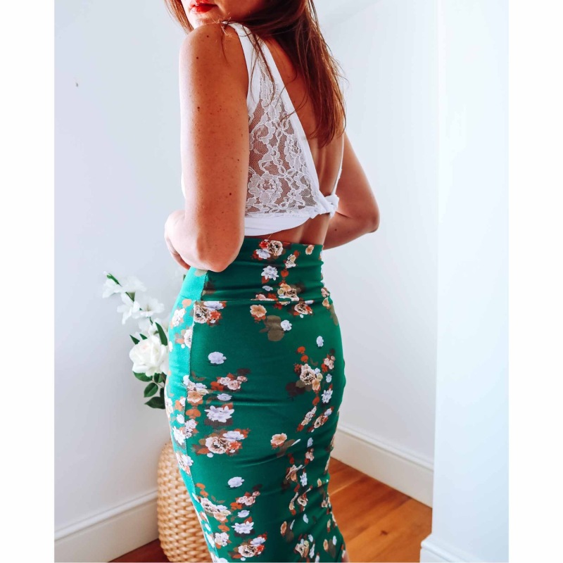 Thumbnail of Green Floral Midi Jersey Skirt image