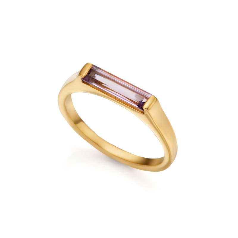 Thumbnail of 14k Gold Plated Slim Stacking Ring - Citrine image