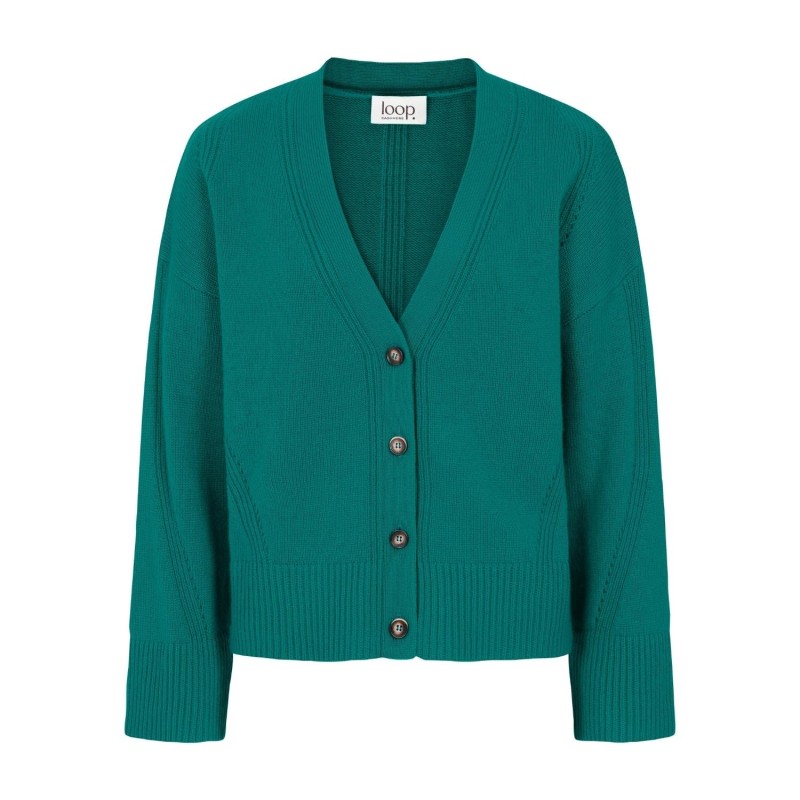 Lofty Cashmere Cardigan In Emerald Green by Loop Cashmere
