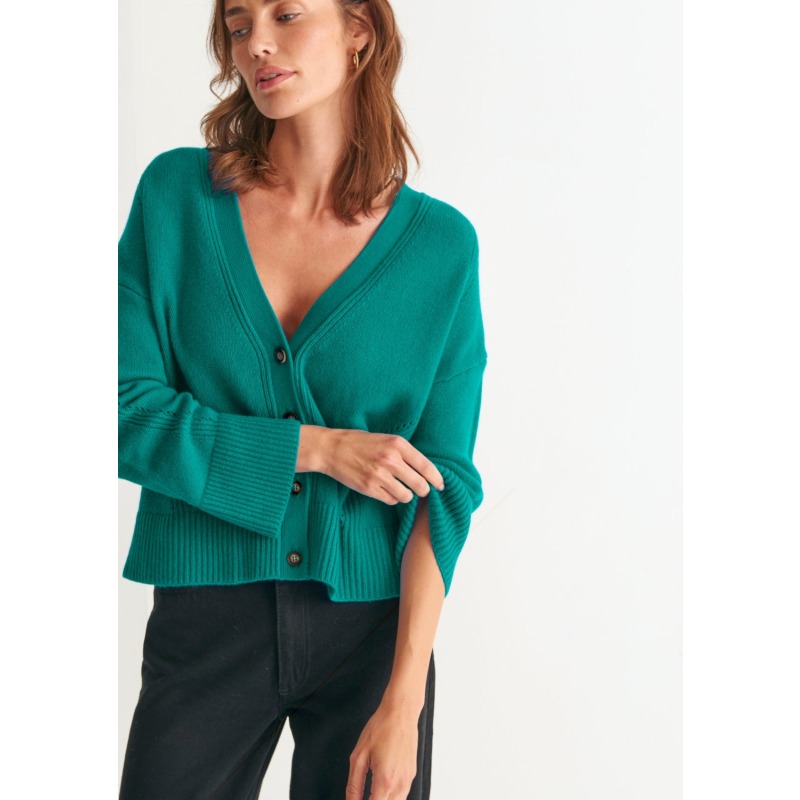 Lofty Cashmere Cardigan In Emerald Green by Loop Cashmere