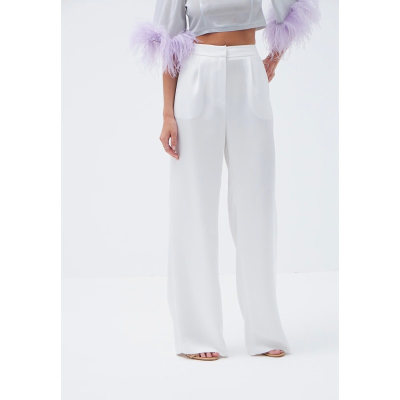 Thumbnail of Logan Ecru White Satin Palazzo Pants image