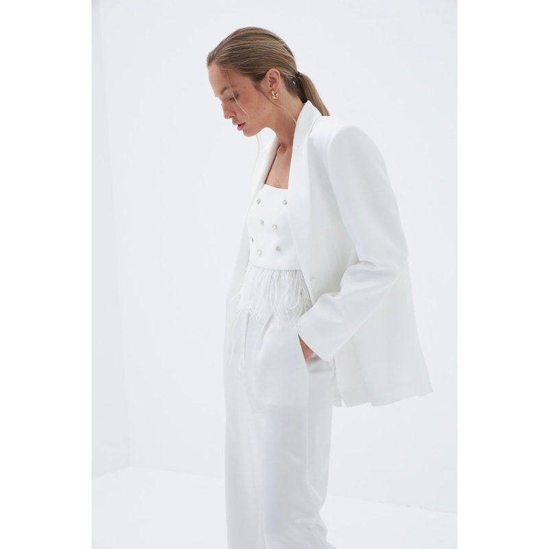 Thumbnail of Logan Ecru White Satin Palazzo Pants image