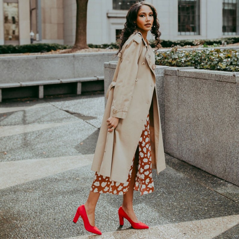 Thumbnail of Monroe Red Suede Pump With Block Heel image