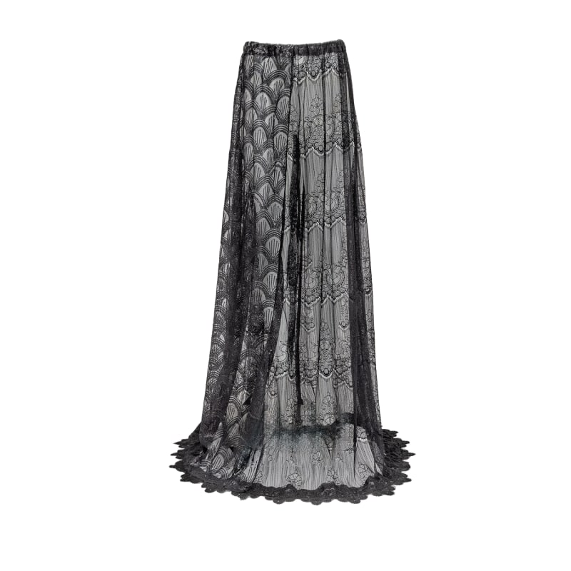 Thumbnail of Lolita - Black French Lace And Art Deco Sequin Lace Open Front Luxuriously Long Maxi Skirt image