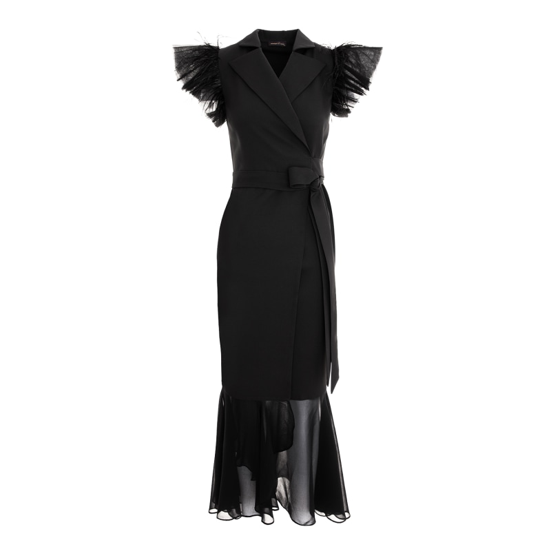 Long Black Blazer Wrap Dress With Tulle And Silk Veil | concept A trois ...