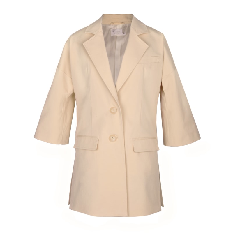 Thumbnail of Long Blazer With Bell Sleeves, Upcycled Cotton, In Light Beige image