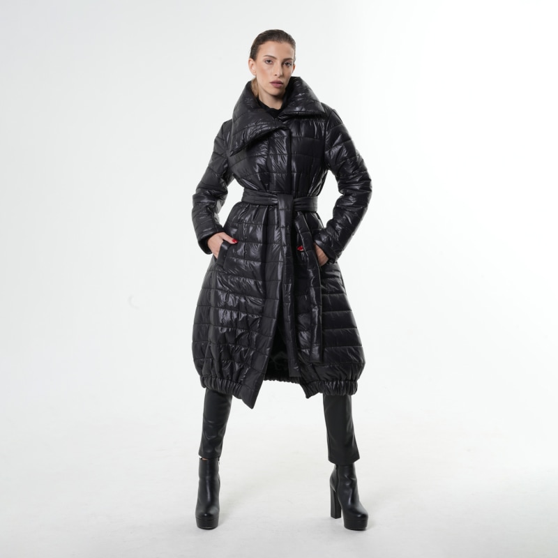 Thumbnail of Long Down Coat With Belt In Black image