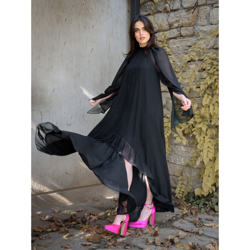 Black dress transparent sleeves cheap