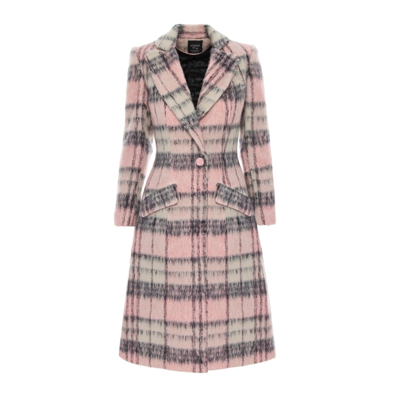 Thumbnail of Long Fuzzy Check Wool Coat image