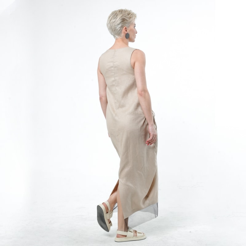 Thumbnail of Long Linen Dress With Oversized Pockets In Beige image