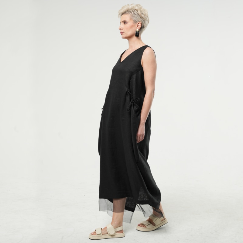 Thumbnail of Long Linen Dress With Oversized Pockets In Black image