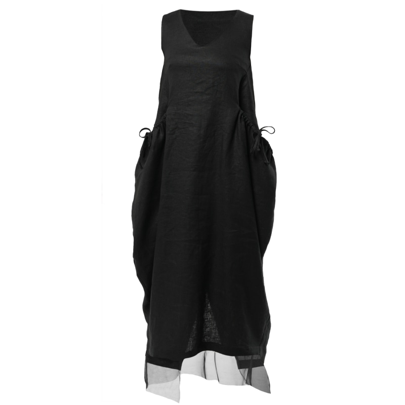 Thumbnail of Long Linen Dress With Oversized Pockets In Black image