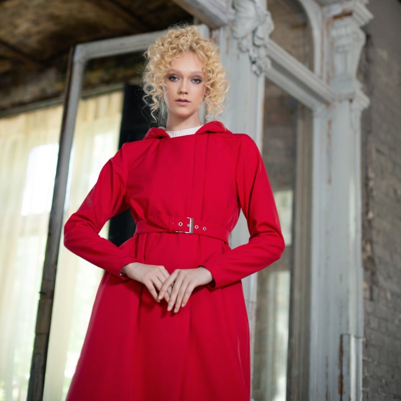 Long Red Waterproof Coat In A Line Cut Classic Red by RainSisters