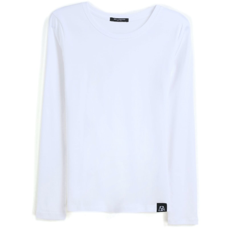 Long Sleeve Crew Neck Mercerized Cotton - White by Bellemere New York