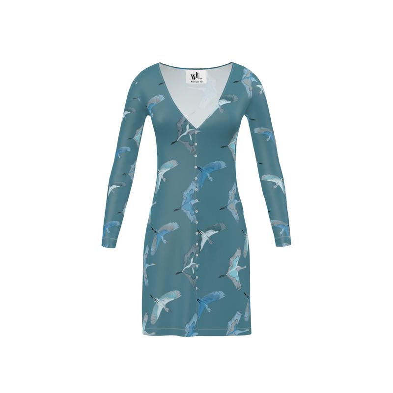 Thumbnail of Long Sleeve Mini Dress In Swooping Crane image