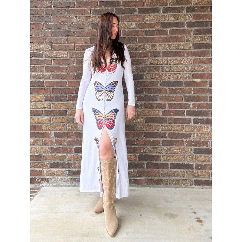 Thumbnail of Long Sleeve Silky Jersey Maxi Dress In Butterfly image