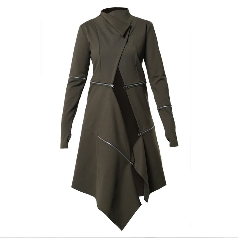 Long Sleeved Asymmetrical Jacket In Dark Green Long Sleeved Asymmetrical Jacket In Dark Green