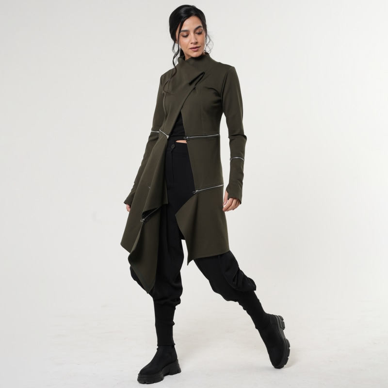 Long Sleeved Asymmetrical Jacket In Dark Green Long Sleeved Asymmetrical Jacket In Dark Green
