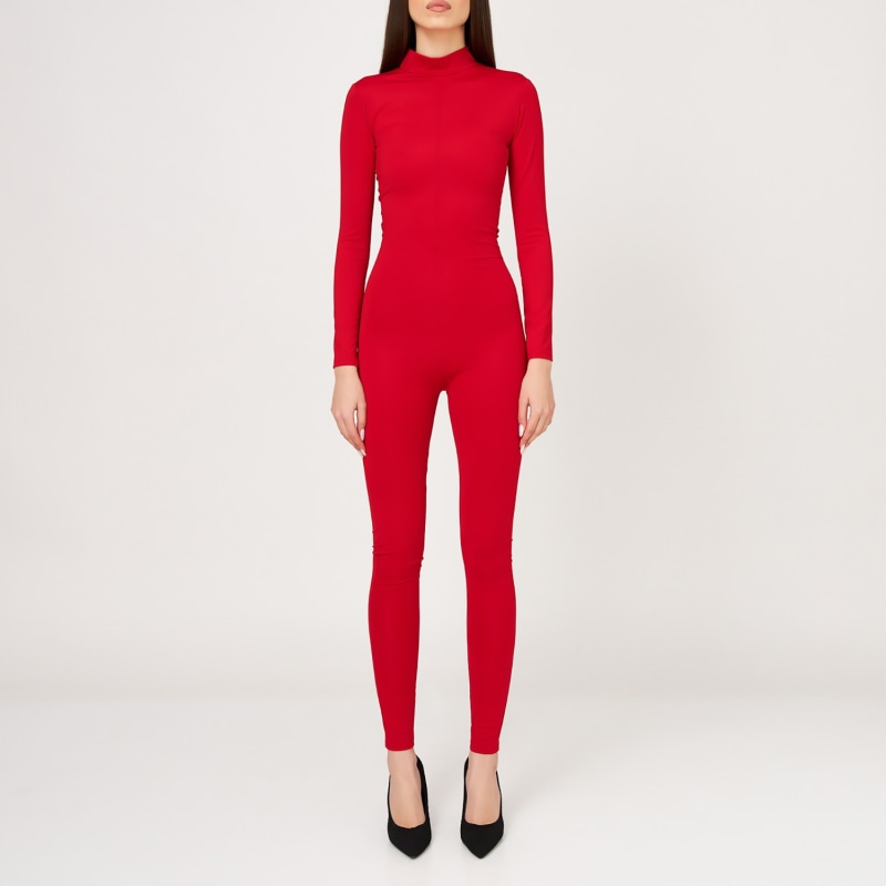 Red turtleneck jumpsuit deals