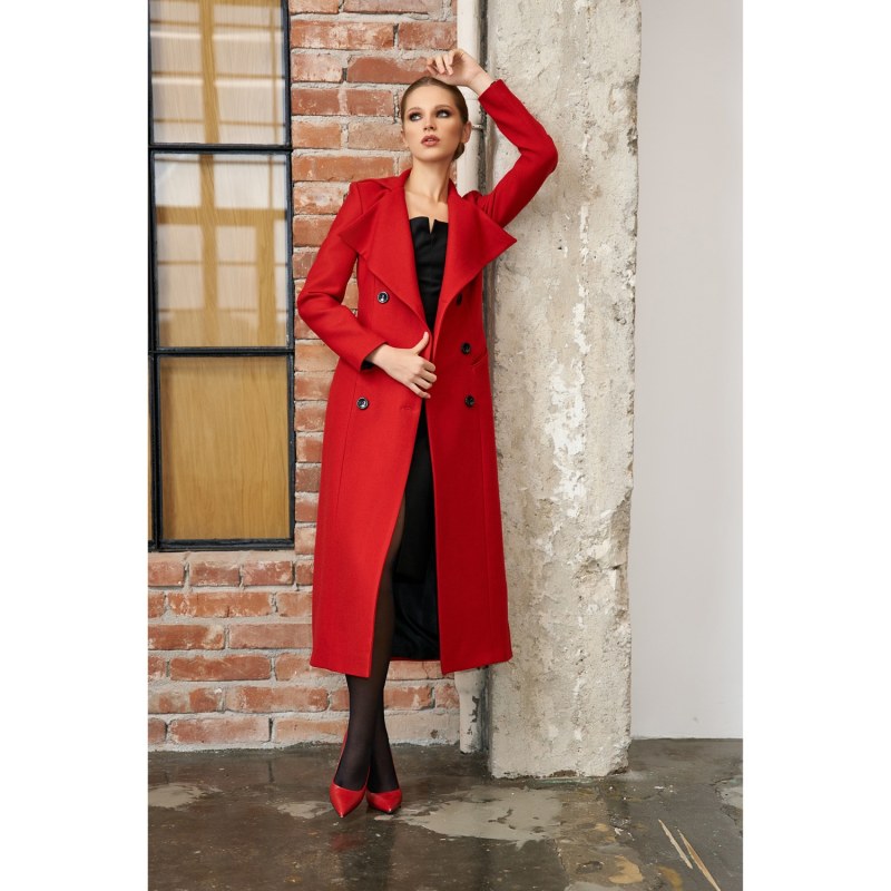 Red wool double breasted coat discount