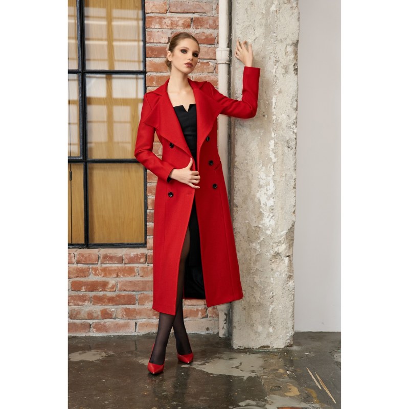 Long Wool Double Breasted Coat Red by AVENUE No.29