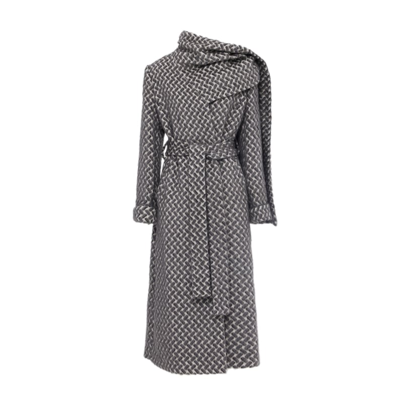 Long Wrap Coat With Drape Collar Textured Pattern Julia Allert Wolf Badger