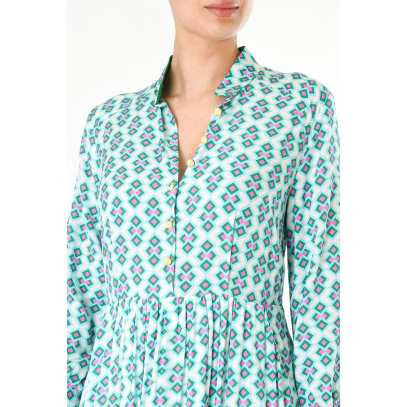 Thumbnail of Longer Anastasia Dress Turquoise Crazy Pav Print image