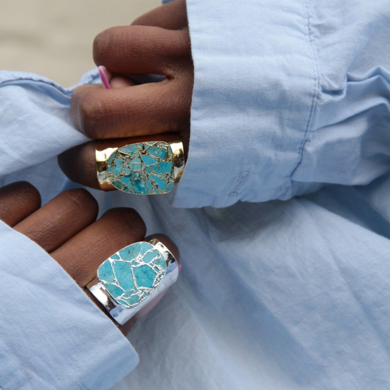 Thumbnail of Longline Molten Turquoise Stone Gold Cuff Statement Ring image