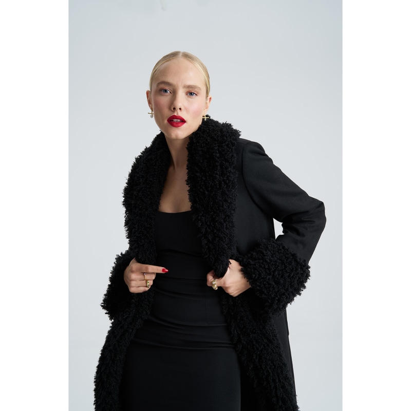 Black suede sale and fur coat